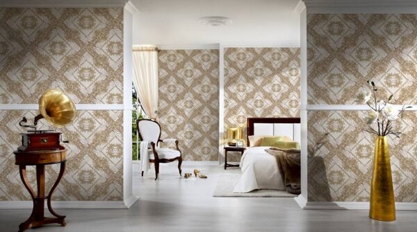 A.S. Création | Vliesová tapeta na stenu Versace 34904-1 | 0,70 x 10,05 m | metalická, hnedá, béžová