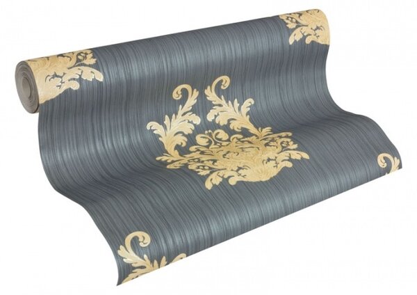 A.S. Création | Vliesová tapeta na stenu Nobile 95861-5 | 0,70 x 10,05 m | šedá, metalická, krémová