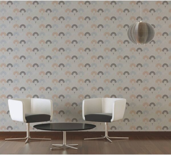 A.S. Création | Vliesová tapeta na stenu Pop Style 37480-3 | 0,53 x 10,05 m | modrá, metalická, oranžová, šedá