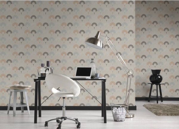 A.S. Création | Vliesová tapeta na stenu Pop Style 37480-3 | 0,53 x 10,05 m | modrá, metalická, oranžová, šedá