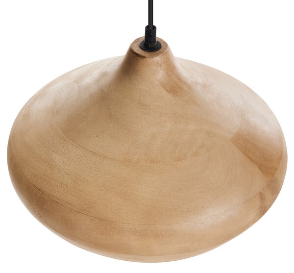 Závesná lampa svetlohnedá mangové drevo okrúhle tienidlo na strop moderný štýl kuchyňa jedáleň