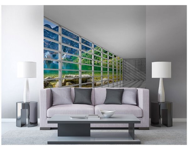 DIMEX | Vliesová fototapeta na stenu Interiér s výhľadom MS-3-0039 | 225 x 250 cm | biela, šedá, viacfarebná