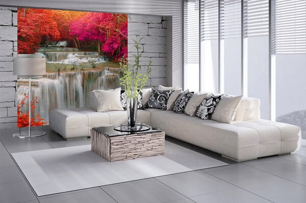 DIMEX | Vliesová fototapeta na stenu Vodopád v dažďovom pralese MS-3-0072 | 225 x 250 cm | biela, červená, ružová