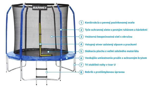 Marimex | Trampolína Marimex Standard 244 cm + ochranná sieť + schodíky ZADARMO | 19000080
