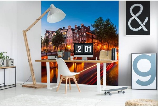 DIMEX | Vliesová fototapeta na stenu Amsterdam MS-3-0023 | 225 x 250 cm | modrá, oranžová, hnedá, zelená