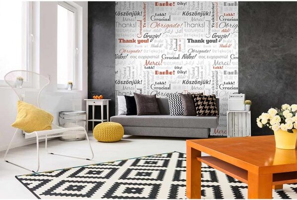 DIMEX | Vliesová fototapeta na stenu Nápisy ďakujem MS-3-0266 | 225 x 250 cm | biela, šedá, oranžová