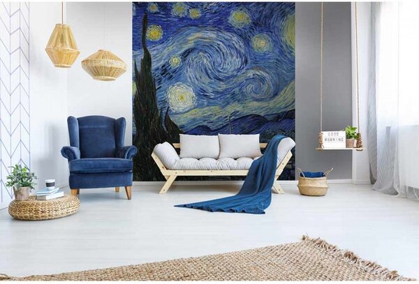 DIMEX | Vliesová fototapeta na stenu Hviezdna noc od Vincenta van Gogha MS-3-0250 | 225 x 250 cm | modrá, žltá, čierna