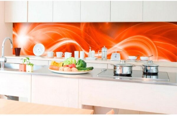 DIMEX | Fototapeta do kuchyne Oranžová abstrakcia KI-350-037 | 350 x 60 cm | červená, biela, oranžová