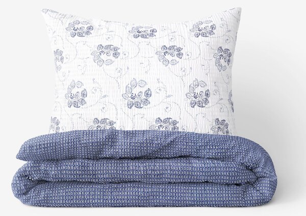 Goldea krepové posteľné obliečky - tmavo modré kvetované ornamenty s geometrickými tvarmi 140 x 200 a 70 x 90 cm