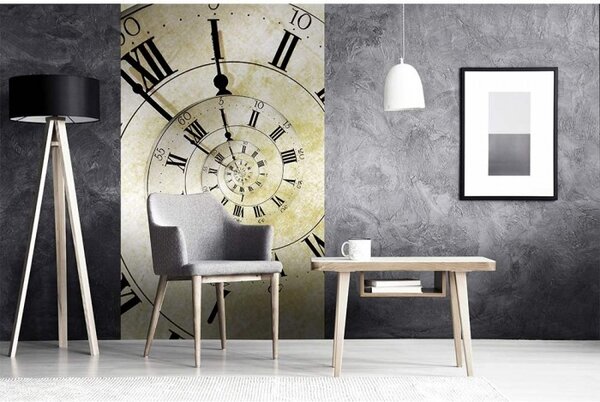 DIMEX | Vliesové fototapety na stenu Špirálové hodiny MS-2-0272 | 150 x 250 cm | krémová, čierna