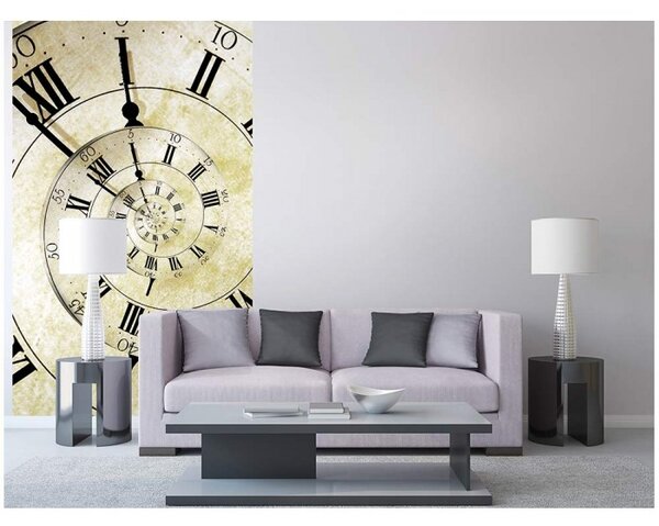 DIMEX | Vliesové fototapety na stenu Špirálové hodiny MS-2-0272 | 150 x 250 cm | krémová, čierna