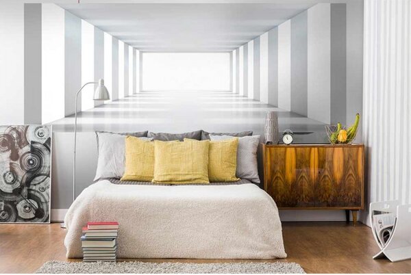 DIMEX | Panoramatická vliesová fototapeta na stenu 3D biela chodba MP-2-0036 | 375 x 150 cm | biela, šedá