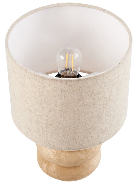 Stolná lampa svetlohnedá béžová tienidlo z bavlny a ľanu podstavec z mangového dreva 30 cm moderný štýl obývacia izba