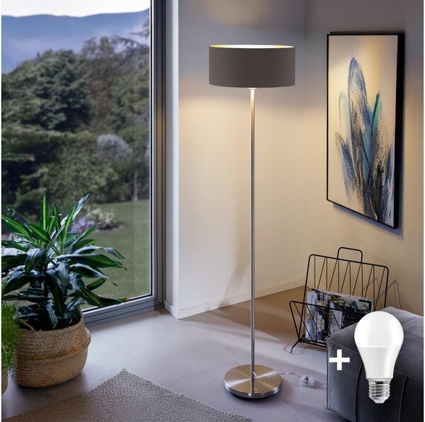 LED stojacia lampa TUNJA 1xE27/20W/230V priemer 38 cm matný chróm/hnedá