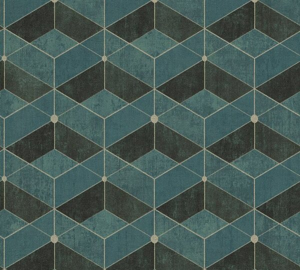 A.S. Création | Vliesová tapeta na stenu Titanium 3 38202-3 | 0,53 x 10,05 m | zelená, modrá, zlatá, čierna, vining ivy