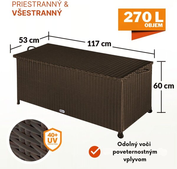 Polyratanový úložný box RICCO, 117 x 53 x 60cm, tmavá hnedá Casaria