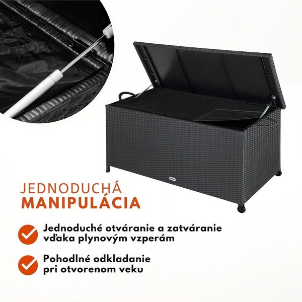 Polyratanový úložný box RICCO, 117 x 53 x 60cm, čierna Casaria