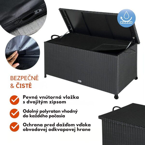 Polyratanový úložný box RICCO, 117 x 53 x 60cm, čierna Casaria