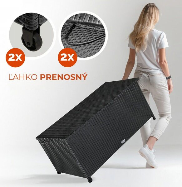 Polyratanový úložný box RICCO, 117 x 53 x 60cm, čierna Casaria
