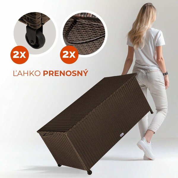Polyratanový úložný box RICCO, 117 x 53 x 60cm, tmavá hnedá Casaria