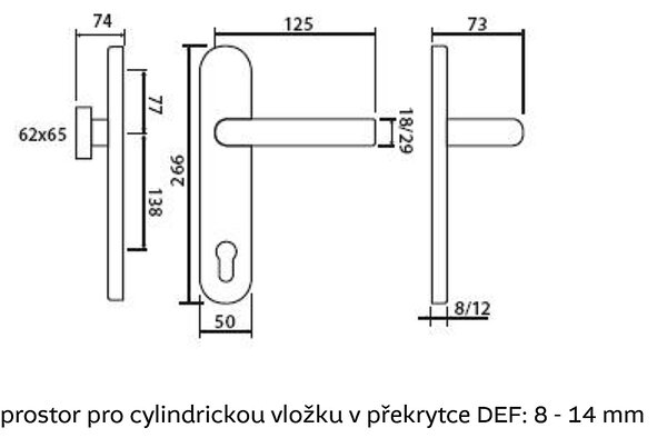 Bezpečnostné kovanie TWIN DAVID ALA s prekrytkou (Inoxchróm), kľučka ľavá / kľučka, Otvor na cylindrickú vložku PZ, Twin XR (inoxchróm), 90 mm