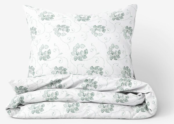 Goldea flanelové posteľné obliečky - tmavo zelené kvetované ornamenty na bielom 140 x 220 a 70 x 90 cm