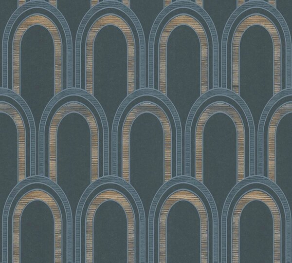 A.S. Création | Vliesová tapeta na stenu AP Arcade 39176-3 | 0,53 x 10,05 m | zelená, modrá, zlatá, vining ivy