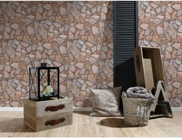 A.S. Création | Vliesová tapeta na stenu Wood'n Stone 9273-16 | 0,53 x 10,05 m | hnedá, šedá