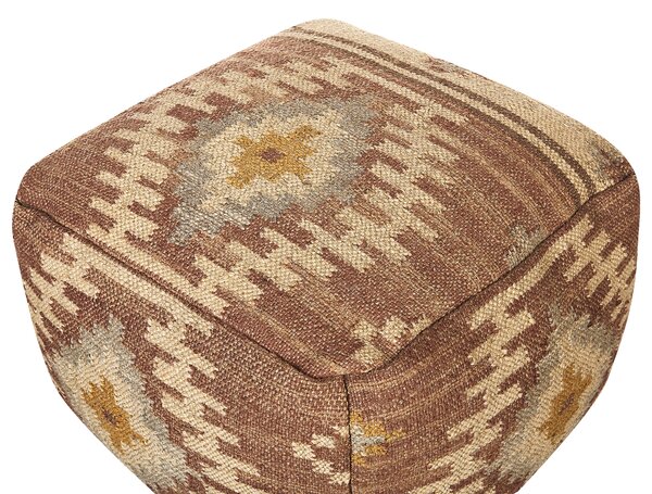 Puf taburetka viacfarebná z juty a bavlny 50 x 50 x 30 cm geometrický vzor ručne vyrobená boho štvorcová s výplňou