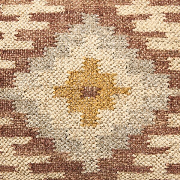 Puf taburetka viacfarebná z juty a bavlny 50 x 50 x 30 cm geometrický vzor ručne vyrobená boho štvorcová s výplňou