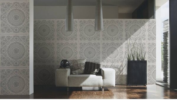 A.S. Création | Vliesová tapeta na stenu Versace 37055-5 | 0,70 x 10,05 m | metalická, biela, krémová