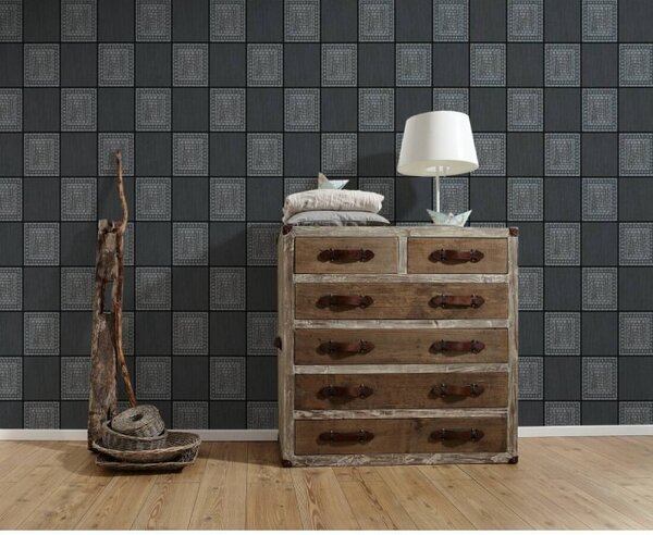 A.S. Création | Vinylová tapeta na stenu Il Decoro 93489-2 | 0,53 x 10,05 m | čierna, šedá, metalická