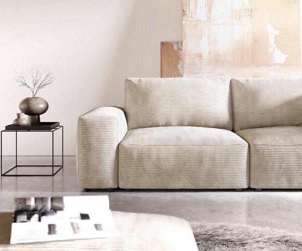 DELIFE Veľká pohovka Lanzo 230x95 cm manšester béžová s taburetom