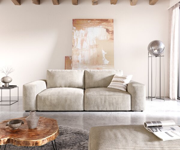 DELIFE Veľká pohovka Lanzo 230x95 cm manšester béžová s taburetom