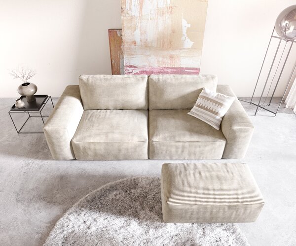 DELIFE Veľká pohovka Lanzo 230x95 cm manšester béžová s taburetom