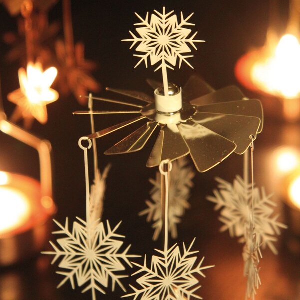 Rotujúci svietnik Silver / White Snowflakes