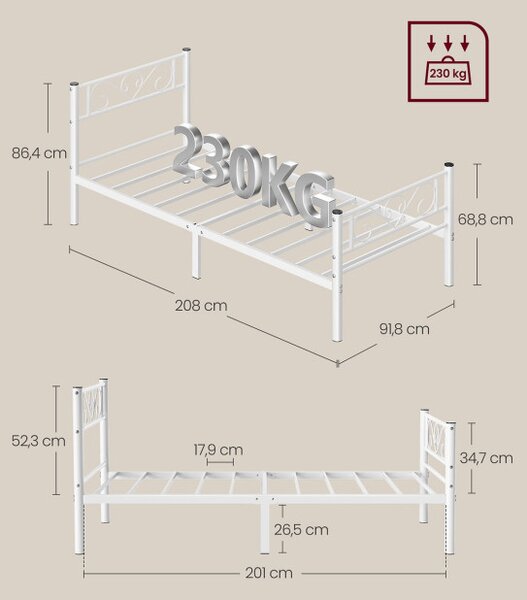 Kovová posteľ 90 cm RMB062W01