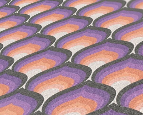 A.S. Création | Vliesová tapeta na stenu Retro Chic 39538-2 | 0,53 x 8,5 m | čierna, oranžová, krémová, fialová, viacfarebná