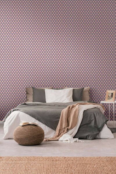 A.S. Création | Vliesová tapeta na stenu Retro Chic 39538-2 | 0,53 x 8,5 m | čierna, oranžová, krémová, fialová, viacfarebná