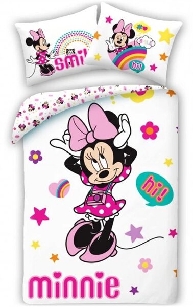 Bavlnené posteľné obliečky Minnie Mouse - Disney - motív Hi & Smile - 100% bavlna - 70 x 90 cm + 140 x 200 cm