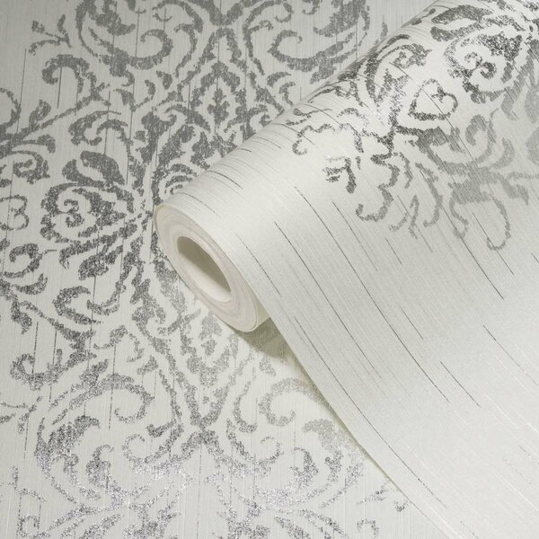 A.S. Création | Vliesová tapeta na stenu Luxury Wallpaper 31945-1 | 0,53 x 10,05 m | biela, metalická