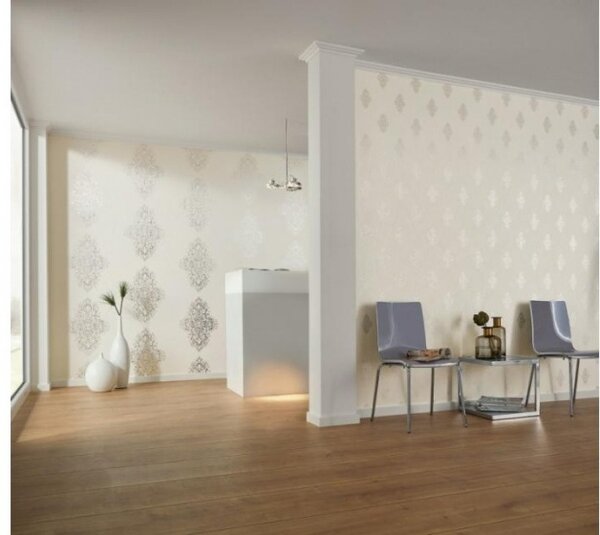 A.S. Création | Vliesová tapeta na stenu Luxury Wallpaper 31945-1 | 0,53 x 10,05 m | biela, metalická
