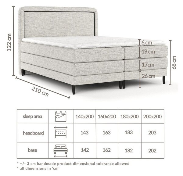 Svetlohnedá boxspring posteľ 200x200 cm Dove – Maison de Rêve