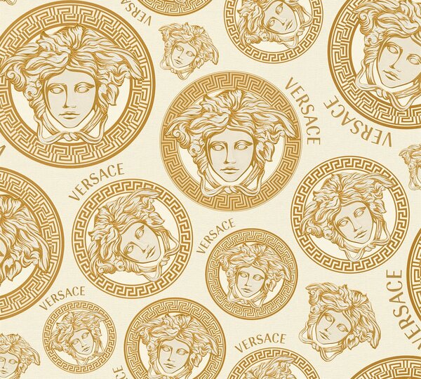 A.S. Création | Vliesová tapeta na stenu VERSACE 38611-5V | 0,70 x 10,05 m | zlatá, krémová, metalická