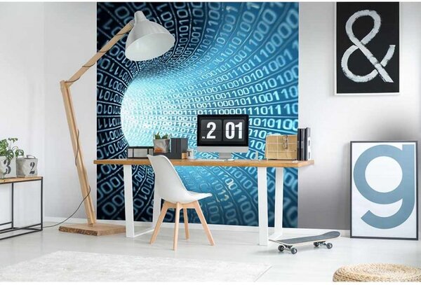 DIMEX | Vliesová fototapeta na stenu 3D binárny prúd MS-3-0283 | 225 x 250 cm | modrá, čierna