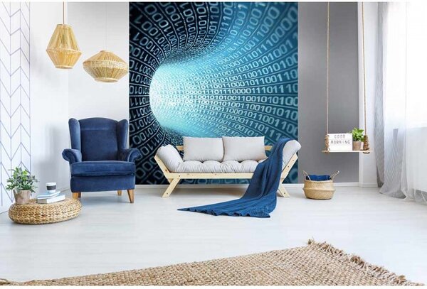 DIMEX | Vliesová fototapeta na stenu 3D binárny prúd MS-3-0283 | 225 x 250 cm | modrá, čierna