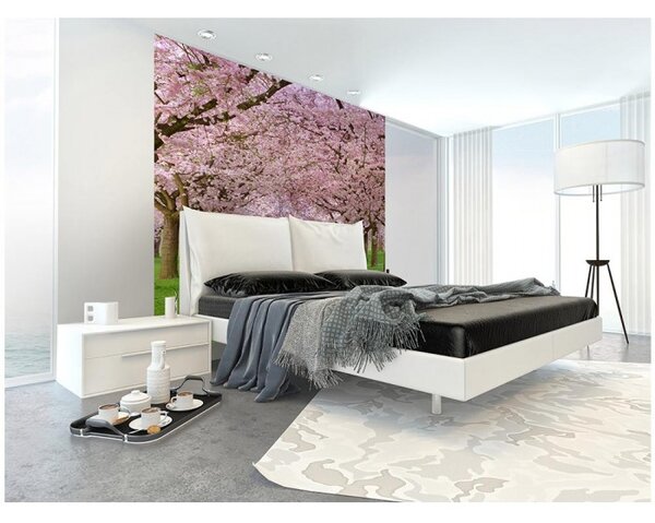 DIMEX | Vliesová fototapeta na stenu Čerešňový sad MS-3-0105 | 225 x 250 cm | ružová, hnedá, zelená