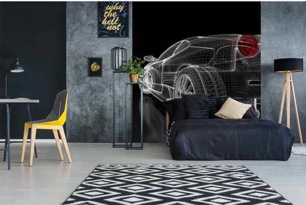 DIMEX | Vliesová fototapeta na stenu Tmavý model auta MS-3-0315 | 225 x 250 cm | čierna, biela, červená