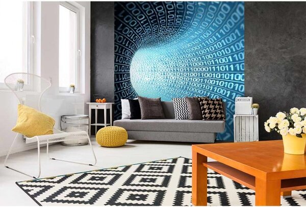 DIMEX | Vliesová fototapeta na stenu 3D binárny prúd MS-3-0283 | 225 x 250 cm | modrá, čierna