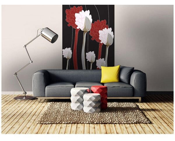 DIMEX | Vliesové fototapety na stenu Rastliny na čiernom pozadí MS-2-0155 | 150 x 250 cm | čierna, biela, červená